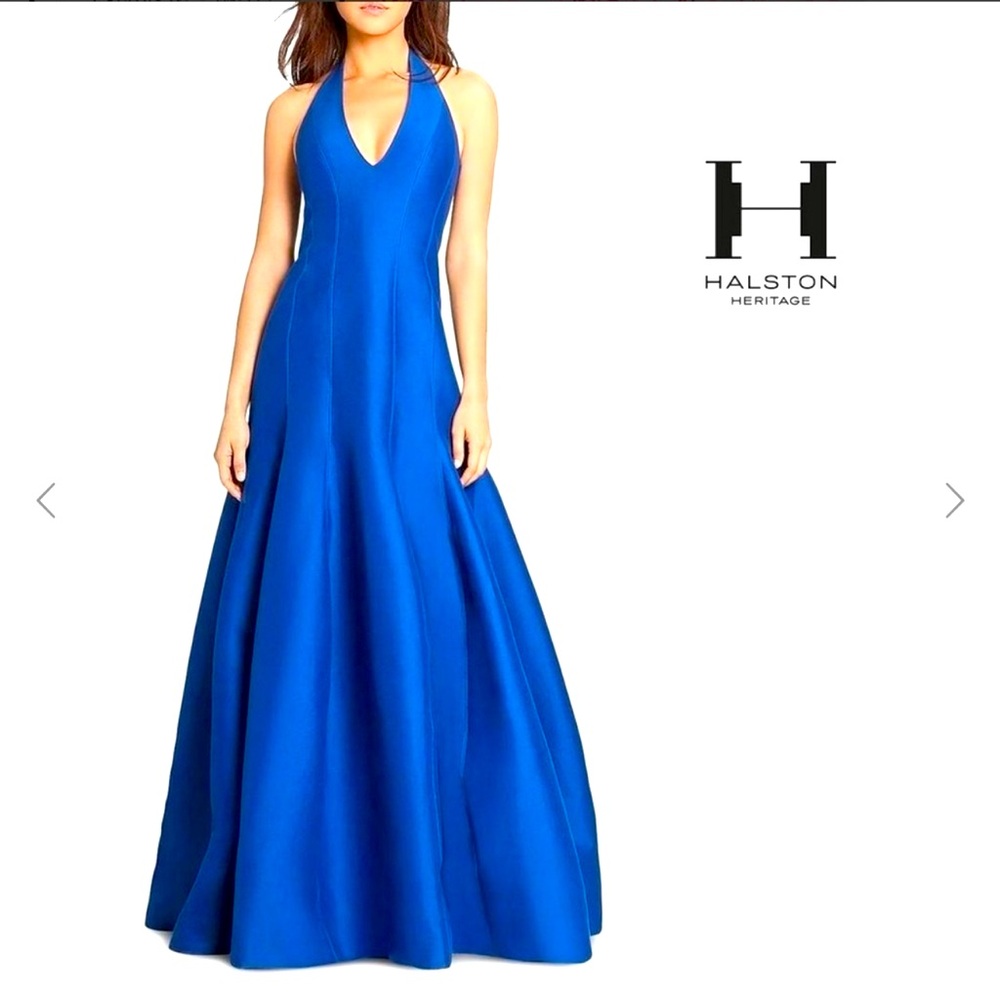 Brand new Halston Heritage Halter Silk Blue Gown Long dress Party